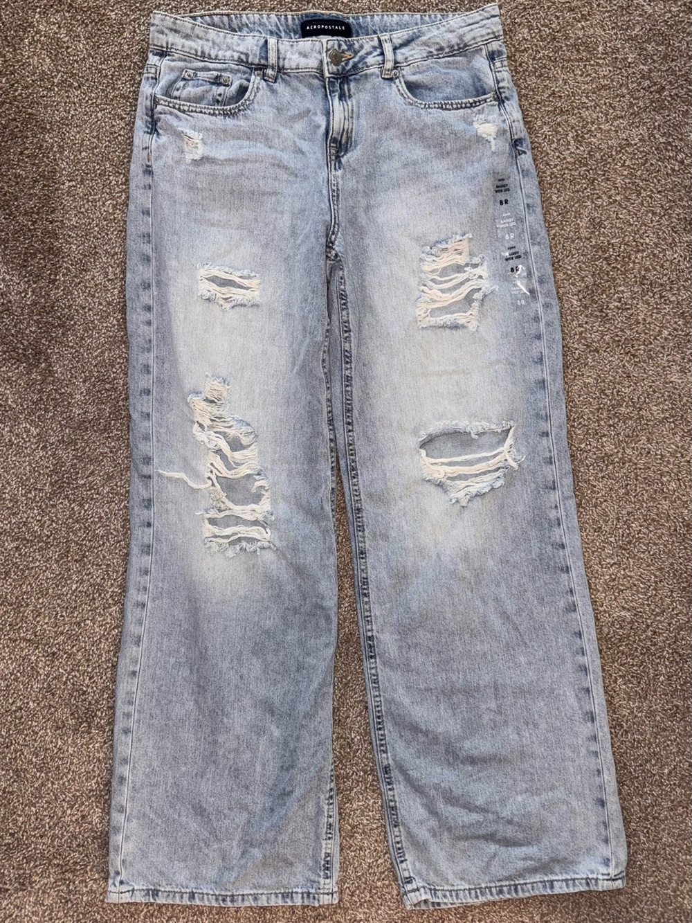 Aeropostale Baggy Light Blue Distressed Wide-Leg Jeans